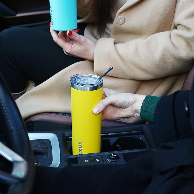 BJPKPK Yellow Skinny Stainless Steel Tumblers 20 oz Vacuum Insulated Reusable Tall Coffee Travel Tumbler Cup with Lid - Image 5