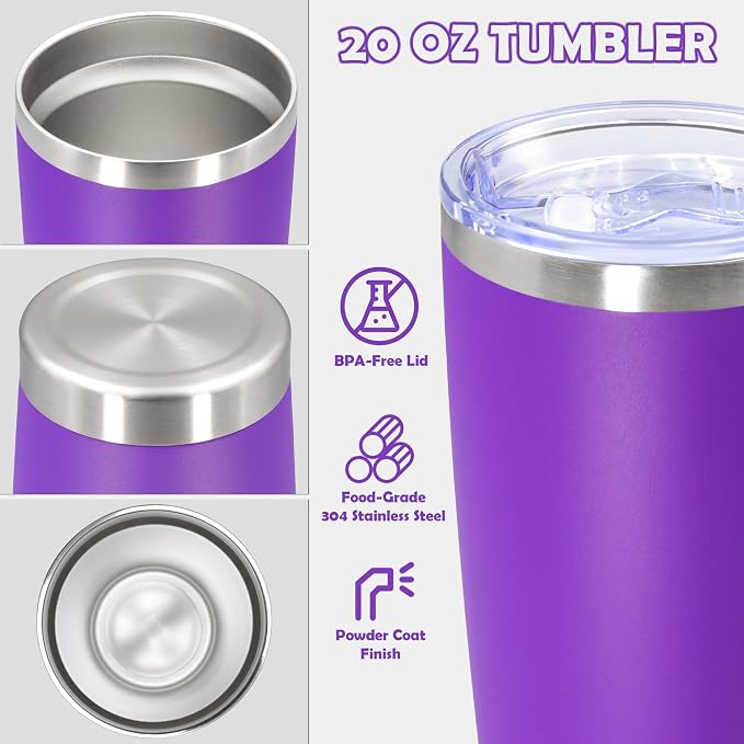 20oz Tumbler Stainless Steel Tumbler Cup with Lid Vacuum Insulated Double Wall Travel Mug, Durable Powder Coated Travel Coffee Tumbler Mug for Hot & Cold Drinks, Purple,4 Pack - Image 3