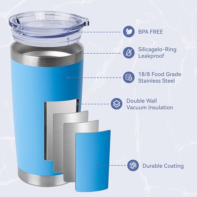 HASLE OUTFITTERS 20oz Stainless Steel Tumblers Bulk, Insulated Travel Cup with Lid, Double Wall Vacuum Coffee Mug for Cold & Hot Drinks 4 Pack, Royal Blue - Image 2