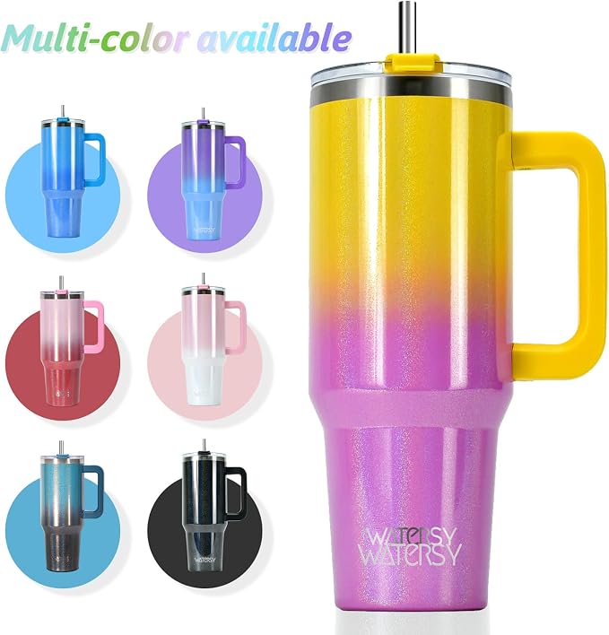 30 oz Shiny Tumbler with Handle and Straw,Stainless Steel Tumbler with Lid and Straw,Insulated Travel Mug(Cold for 34 Hours),Water Bottle for Iced Tea,Coffee (Yellow) - Image 6