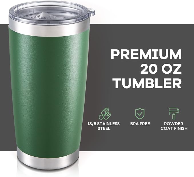 20 oz Tumbler with Lid Stainless Steel Insulated Tumblers Bulk Double Wall Vacuum Cups Powder Coated Travel Mug Keep Drink Cold and Hot, Dark Green, 8 Pack - Image 2