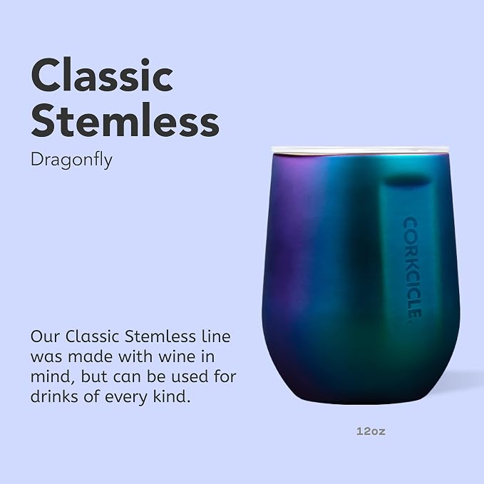Corkcicle Stemless Wine Tumbler - Keeps Drinks Cold for 6 Hours - Triple-Insulated Stainless Steel - Non-Slip Base - Summer Drinkware Gift - Keeps Drinks Ice Cold - 12 oz - Dragonfly - Image 2
