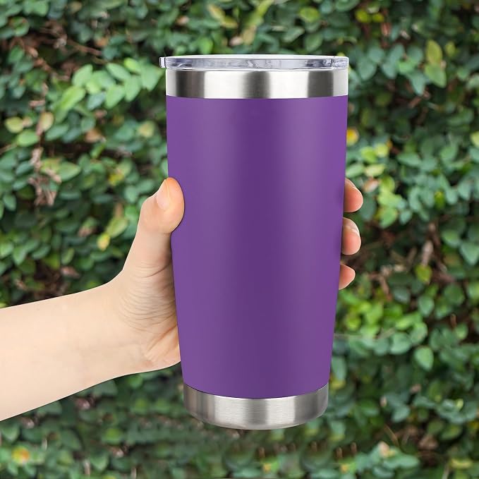 20oz Stainless Steel Tumbler Bulk with Lid, Travel Mug - Double Wall Vacuum Powder Coated Cup - Purple, 6 Pack - Image 6