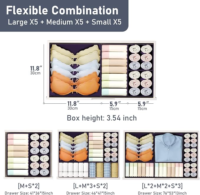 DIMJ Drawer Organizer Clothes, 15 Pack Dresser Organizer, Foldable Closet - Image 2