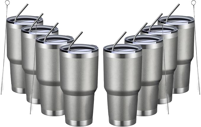 MEWAY 30oz Insulated Tumbler With Lids and Straws,Stainless Steel Double Vacuum Coffee Tumbler Cup, Brush, Durable Powder Coated Coffee Cup for Cold & Hot Drinks(Cold Grey,8 PACK) by MEWAY