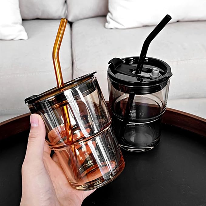 BLUEPOLAR 13oz/400ml Tumbler Water Glass, Water Bottle with Straw and Lid Sealed Carry on, Glass Coffee Mug Iced Tea Cup Thick Wall Insulated Glass Cup (Gray) - Image 4