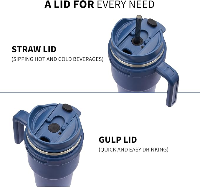 ALOUFEA 20 oz Insulated Coffee Mug Tumbler with Handle, Stainless Steel Travel Mug Tumbler with Lid and Straw,Double Wall Vacuum Leak Proof Ice Coffee Thermal Cup, Navy/Dark Rainbow - Image 3