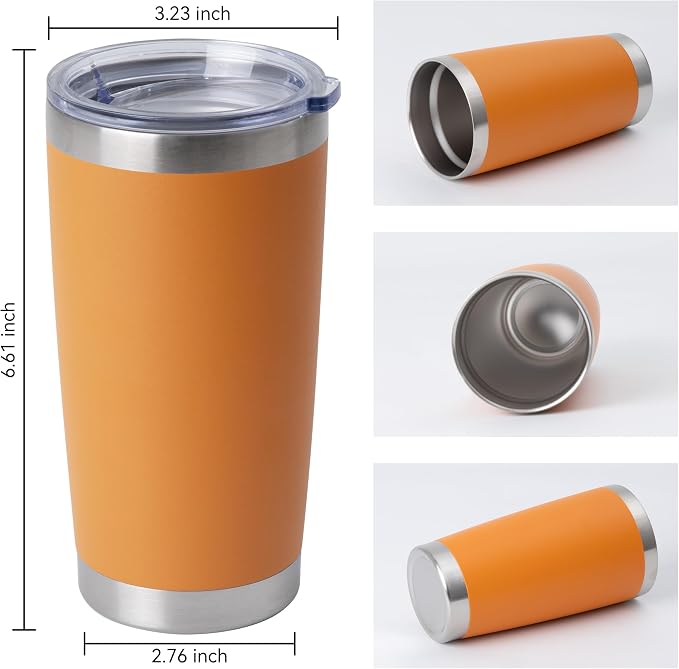 HASLE OUTFITTERS 20oz Stainless Steel Tumblers Bulk, Insulated Travel Cup with Lid, Double Wall Vacuum Coffee Mug for Cold & Hot Drinks 8 Pack, Orange - Image 3
