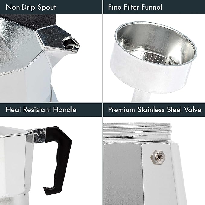 Primula Classic Stovetop Espresso and Coffee Maker, Moka Pot for Italian and Cuban Café Brewing, Greca Coffee Maker, Cafeteras, 1 Espresso Cup, Silver - Image 3