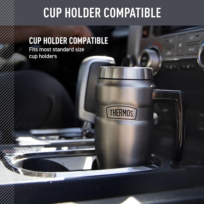 THERMOS Stainless King Vacuum-Insulated Travel Mug with Handle - 16oz, Matte Steel - Thermos Tumbler for Hot & Cold Drinks - Leak-Proof & Sweat-Proof Stainless Steel Coffee Mug with Lid for Commuting - Image 3