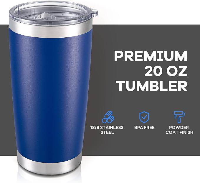 20 oz Tumbler with Lid Stainless Steel Insulated Tumblers Bulk Double Wall Vacuum Cups Powder Coated Travel Mug Keep Drink Cold and Hot, Blue, 8 Pack - Image 2