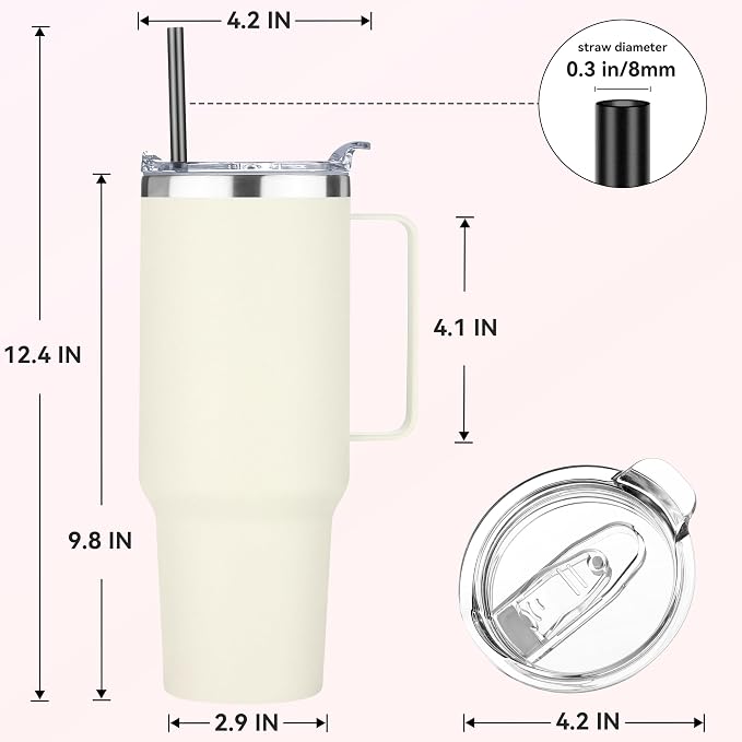 HASLE OUTFITTERS 40 oz Stainless Steel Tumbler with Handle, Vacuum Insulated Tumblers Bulk, Reusable Double Wall Travel Coffee Mug, Durable Powder Coated Water Bottle(Beige, 1) - Image 3