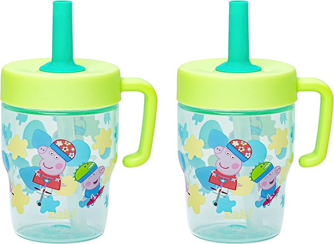 Zak Designs Peppa Pig Capri Toddler Tumbler For Travel or At Home, 10oz 2-Pack Durable Plastic Sippy Cups With Handle and Leak-Proof Design are Perfect For Kids (Peppa and George) by ZakDesigns
