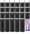 24 Pack 20 Oz Straight Skinny Tumblers,Individually Gift Boxed Stainless Steel Slim Skinny Tumbler Set Bulk, 20 Oz Insulated Slim Thin Travel Tumbler Cup for Diy, Black by Wzaytia