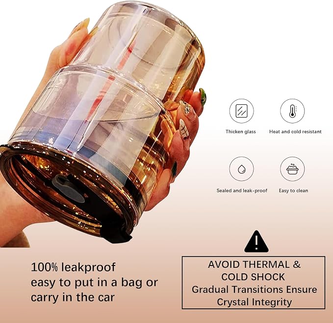 BLUEPOLAR 13oz/400ml Tumbler Water Glass, Cups with Straw and Lid Sealed Carry on for Coffee, Iced Tea, Thick Wall Insulated Glass Cup (Amber)… - Image 5