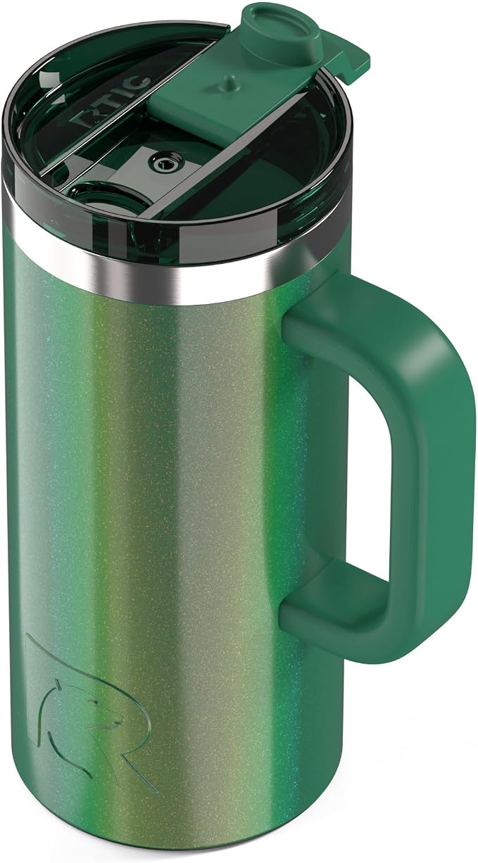 RTIC 16oz Road Trip Travel Mug with Lid and Handle, Ceramic Lined, Insulated, Stainless Steel, Metal, Double Wall Vacuum-Insulation, Portable Coffee, Tea Cup for Hot and Cold Drink, Pine Tree Glitter - Image 8
