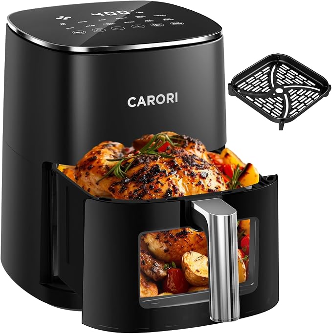 CARORI 6 Qt Air Fryer with Viewing Window, 12 Presets and DIY Mode, 1700W, 400°F Max, Large Nonstick Dishwasher-Safe Basket, Bake, Roast, Reheat, Dehydrate, Black by CARORI