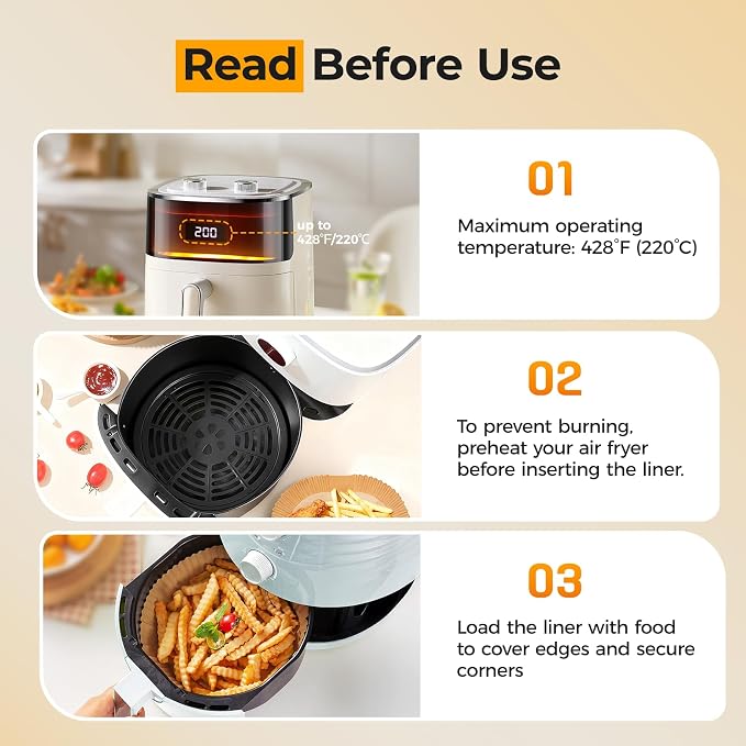 Vailnd Air Fryer Liners Disposable, 305 PCS 8" Round Air Fryer Paper Liners - Image 6
