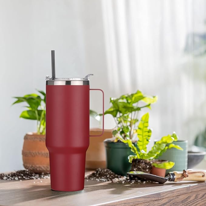HASLE OUTFITTERS 40 oz Stainless Steel Tumbler with Handle, Vacuum Insulated Tumblers Bulk, Reusable Double Wall Travel Coffee Mug, Durable Powder Coated Water Bottles(Wine Red, 1) - Image 6