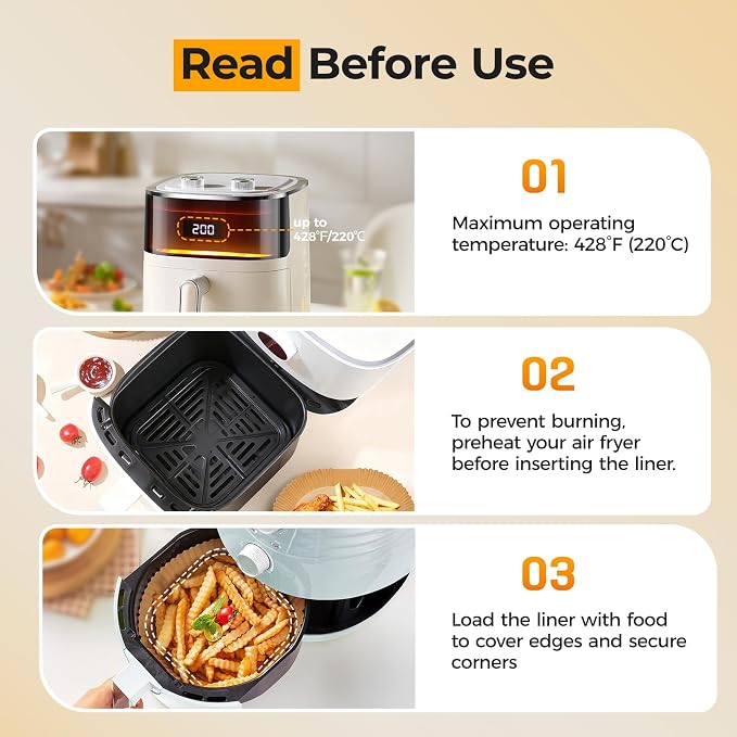 Vailnd 100Pcs 8" Air Fryer Liner Disposable for 5-8 QT Square - Image 5
