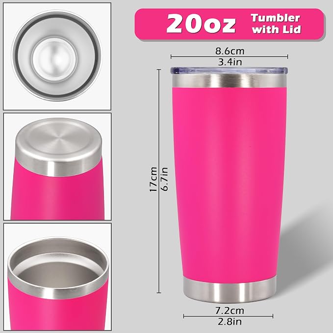 AIANJI 20oz Tumbler Bulk Stainless Steel Tumblers with Lid Vacuum Insulated Double Wall Travel Coffee Mug Powder Coated Tumbler Cup for Hot and Cold Drinks(Hot Pink, 1 pack) - Image 3