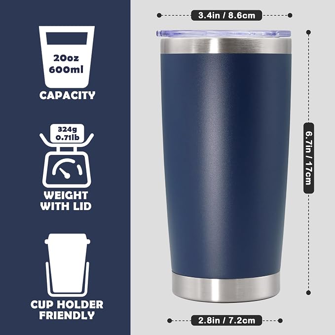 20oz Tumbler Stainless Steel Tumbler Cup with Lid Vacuum Insulated Double Wall Travel Mug, Durable Powder Coated Travel Coffee Tumbler Mug for Hot & Cold Drinks, Navy,1 Pack - Image 4