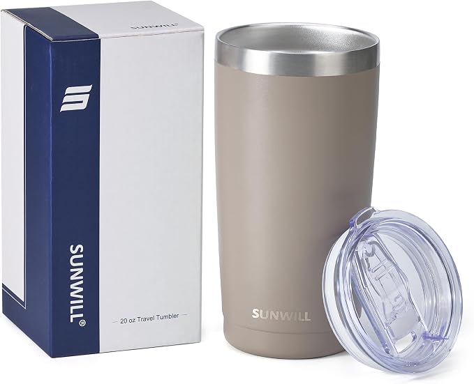SUNWILL Travel Coffee Tumbler 20 oz, Insulated Mug with Lid, Stainless Steel Cup for Outdoor, Powder Coated Taupe - Image 5
