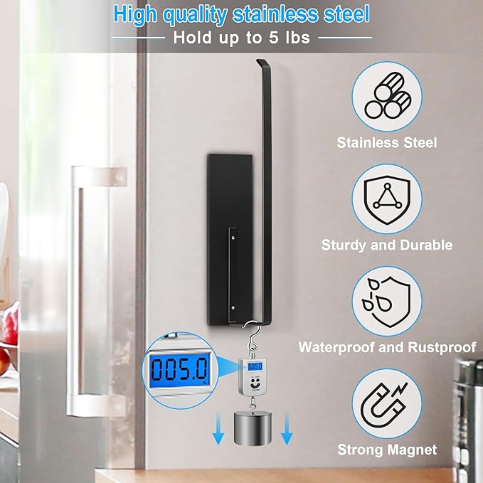 Paper Towel Holder Black, Toilet Paper Roll Holder Magnetic Towel Rack Wall - Image 3