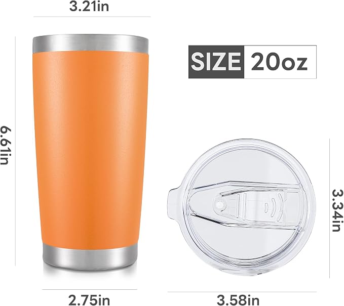 20 oz Tumbler with Lid Stainless Steel Insulated Tumblers Bulk Double Wall Vacuum Cups Powder Coated Travel Mug Keep Drinks Cold and Hot, Orange, 12 Pack - Image 7