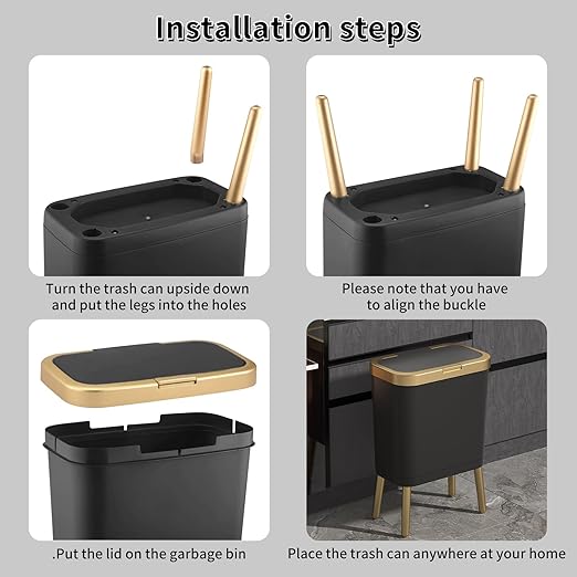Procade Office Trash Can with Lid, Modern Narrow Garbage Can with Legs - Image 5