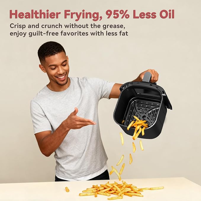 CARORI 6 Qt Air Fryer with Viewing Window, 12 Presets and DIY Mode, 1700W, 400°F Max, Large Nonstick Dishwasher-Safe Basket, Bake, Roast, Reheat, Dehydrate, Black - Image 6