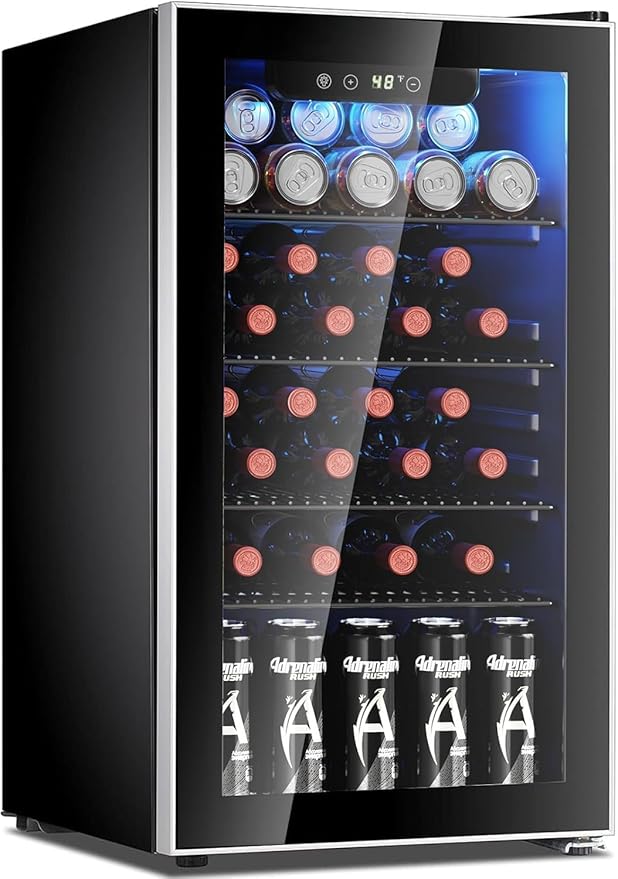 Antarctic Star 26 Bottle 130 Can Wine Cooler/Cabinet Refrigerator Mini Wine Cellar Beer Soda Clear Glass Door Bar Fridge Quiet Compressor Adjust Temp Freestanding Indoor Use 3.1cu.ft Black | 26 Bottle 130 Can Capacity, Clear Glass Door, for Red wine Be... by AntarcticStar