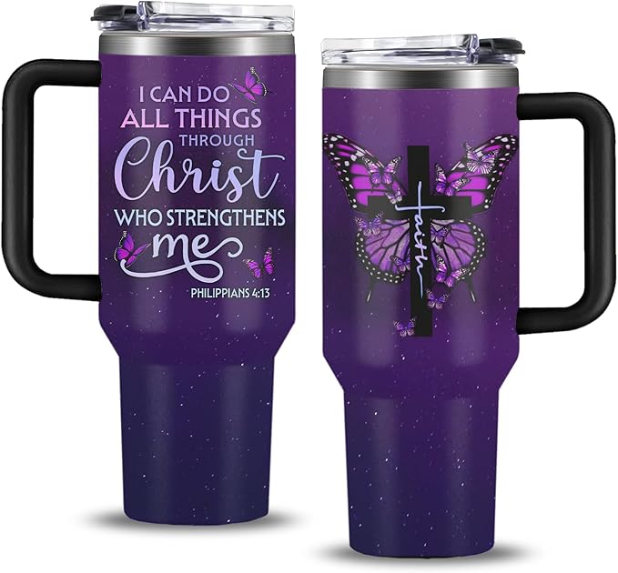 Christian Gifts for Women, 40 oz I Can Do All Things Christ Tumbler With Handle, Inspirational Religious Birthday Gifts for Faith Cup, Christian Jesus God Bible Verse Pastor Prayer Gift for Christmas by NIAXAUYT
