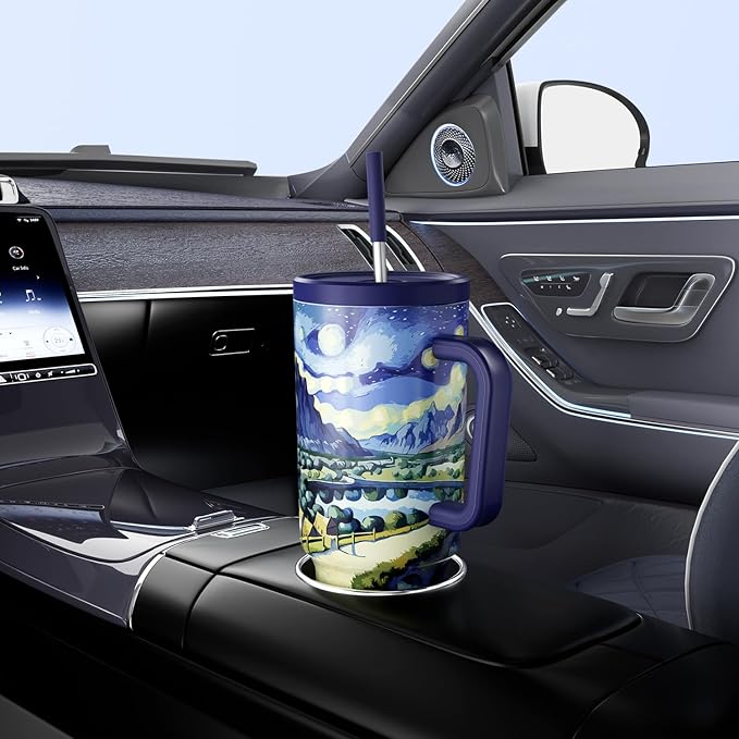 Meoky 40 oz Tumbler with Handle and Straw: Stainless Steel Insulated Tumbler with Lid and Straw - 100% Leak Proof Tumbler for Car Cup Holders - Travelers Commuters Workers, Pathway - Image 5