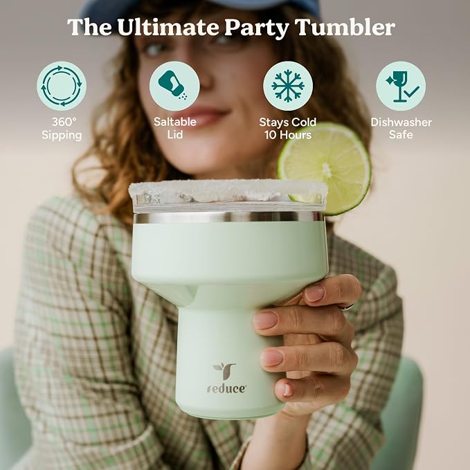 REDUCE Saltini 16 oz Cocktail Tumbler - Insulated Margarita Tumbler with Lid - Keeps Drinks Cold for 10 Hours - 360 Sippable Martini Glass Alternative - Shatterproof, Perfect for Parties - Sea Glass - Image 2