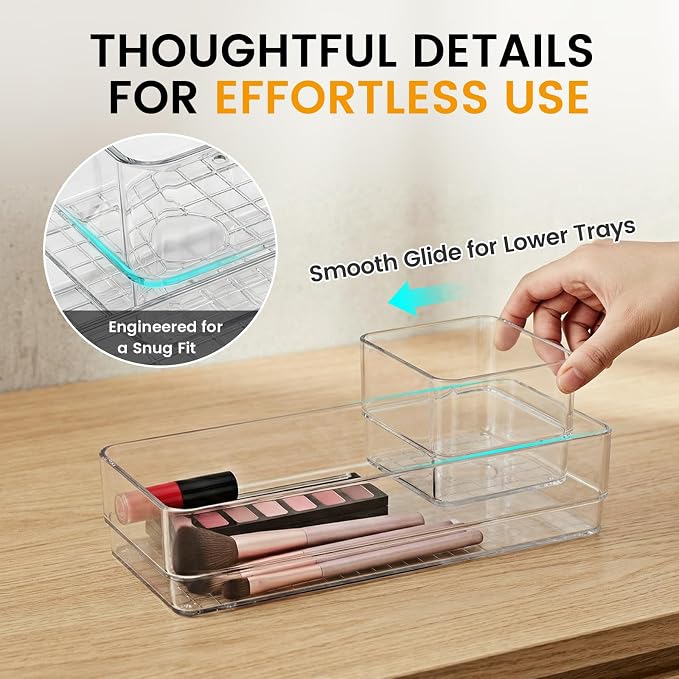 27 PCS Clear Plastic Drawer Organizer Set, 4 Sizes Acrylic Drawer Storage Trays - Image 4