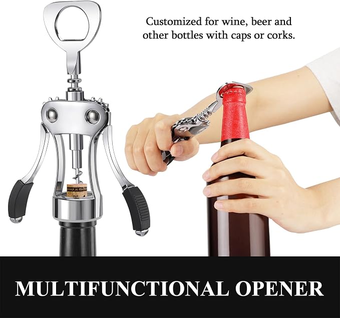 KORCCI Wine Opener, Heavy-Duty Zinc Alloy Wing Corkscrew, Premium Beer Bottle - Image 3