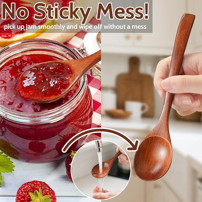 7 Pcs Wooden Spoons for Eating, Small Serving Spoon for Honey, Soup Wood - Image 2