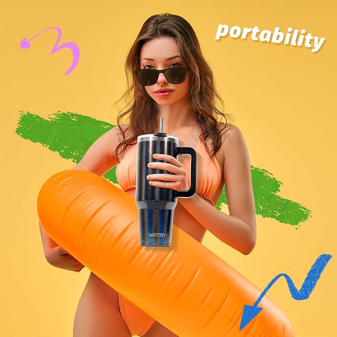 30 oz Shiny Tumbler with Handle and Straw,Stainless Steel Tumbler with Lid and Straw,Insulated Travel Mug(Cold for 34 Hours),Water Bottle for Iced Tea,Coffee (Black) - Image 5