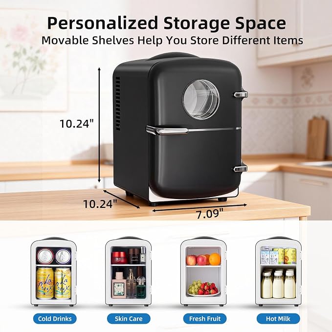 Antarctic Star Compact Mini Fridge, 4L Capacity/6 Cans Portable Cooler and Warmer Compact Refrigerator, for Bedroom,Car,Office and Dorm, Small Cooler and Warmer for Cosmetics, Beverage and Food, Black - Image 5