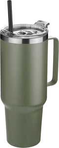 HASLE OUTFITTERS 40 oz Stainless Steel Tumbler with Handle, Vacuum Insulated Tumblers Bulk, Reusable Double Wall Travel Coffee Mug, Durable Powder Coated Water Bottle(Army Green, 1) by HASLEOUTFITTERS