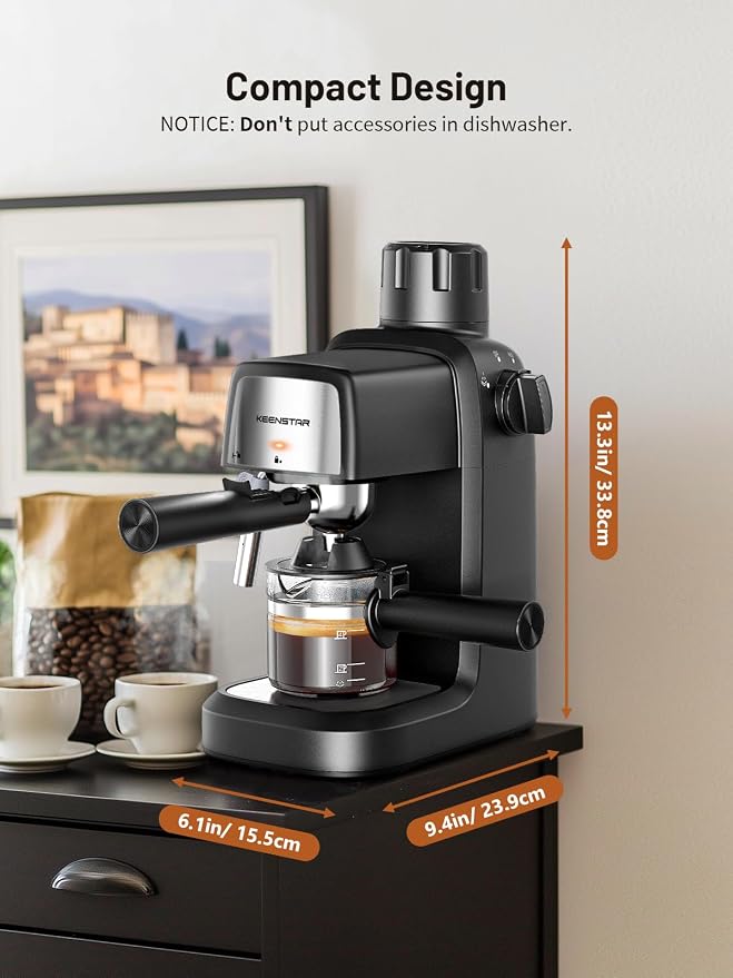 KEENSTAR 3.5Bar Espresso Machine 800W, Compact 4-Cup Espresso Maker Preheat - Image 6