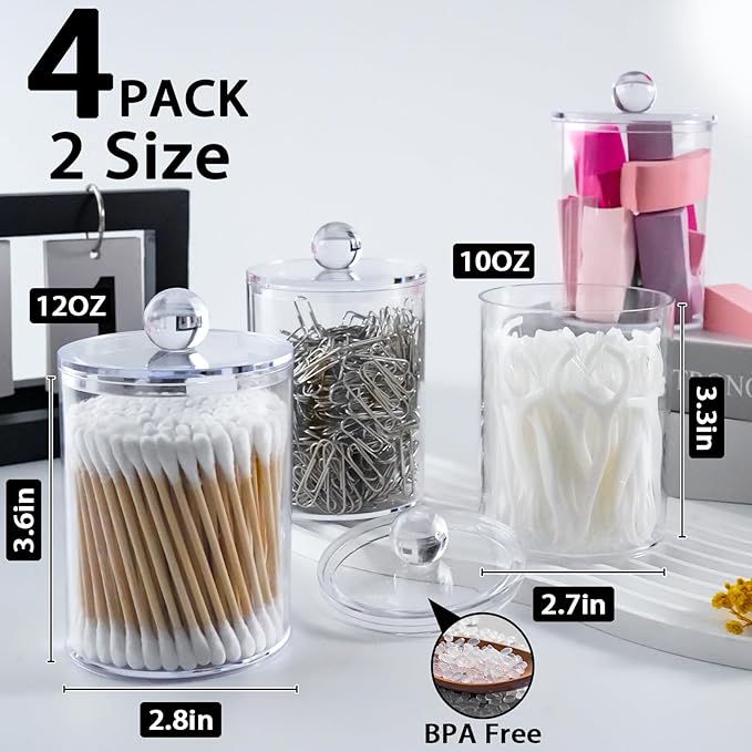 XIPENGKEJI 4 Pack Qtip Holder, Canister Apothecary Jar Set, Bathroom Jars - Image 2