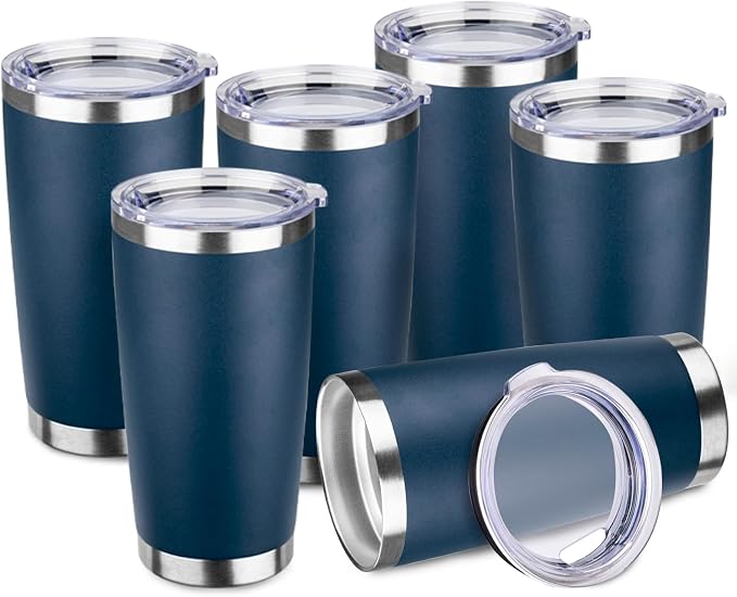StarSpeed 20oz Tumbler Bulk with Lid, Stainless Steel Insulated Tumblers Double Wall Vacuum Insulated Travel Mug, Powder Coated Coffee Cups for Hot and Cold Drinks(Navy Blue,6) by StarSpeed