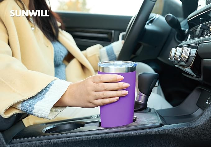 SUNWILL Travel Coffee Tumbler 20 oz, Insulated Mug with Lid, Stainless Steel Cup for Hot and Cold Drinks, Powder Coated Purple - Image 6