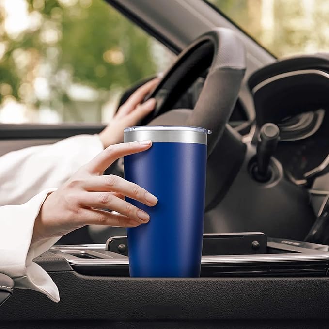 20 oz Tumbler with Lid Stainless Steel Double Wall Vacuum Insulated Tumblers Powder Coated Cups Travel Mug Keep Drinks Cold and Hot, Blue - Image 5