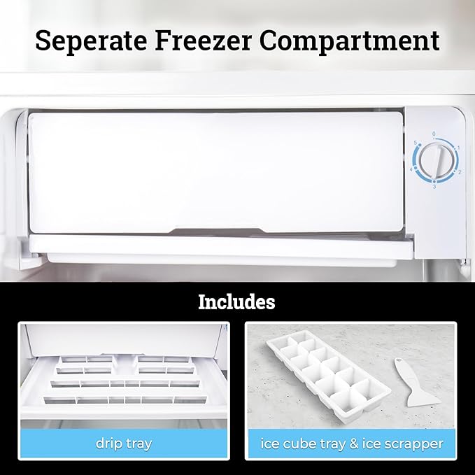 Igloo 2.6 Cu.Ft Mini Fridge with Freezer- Single Door Compact Refrigerator with Glass Shelves for Homes, Dorms & Offices- Keep Snacks, Drinks & Frozen Foods Cool with Temperature Control Fridge- White - Image 6