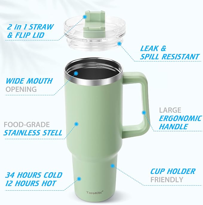 TaroKitc 40 oz Tumbler with Handle | Stainless Steel Insulated Travel Mug with Lids and Straw | Iced Coffee Cup | Keeps Drinks Cold for 34 Hours | Dishwasher Safe, BPA Free | Orange - Image 5
