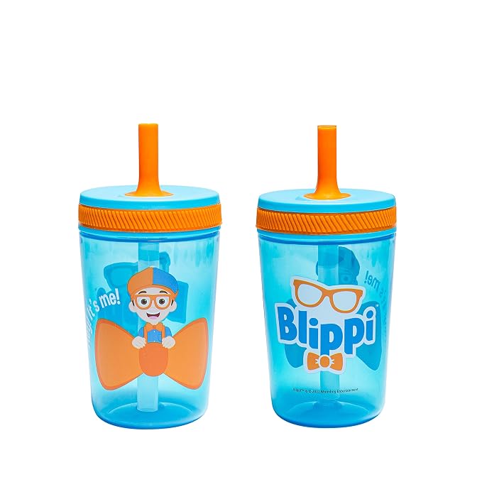 Zak Designs Blippi Kelso Toddler Cups For Travel or At Home, 15oz 2-Pack Durable Plastic Sippy Cups With Leak-Proof Design is Perfect For Kids (Blippi) by ZakDesigns