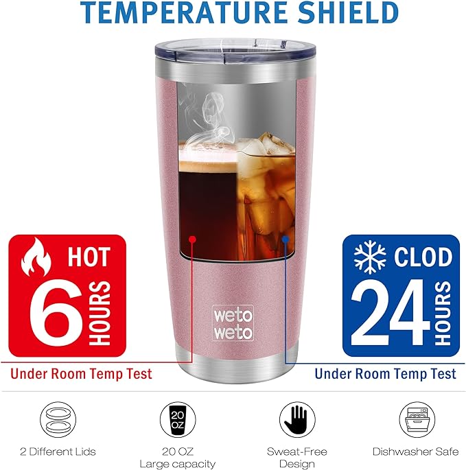 WETOWETO 20oz Tumbler, Stainless Steel Vacuum Insulated Coffee Travel Mug, Double Wall Powder Coated Insulated Coffee Mug Travel Mug with Lid Thermal Cup for Outdoor, Rose Gold, 6 Pack - Image 4